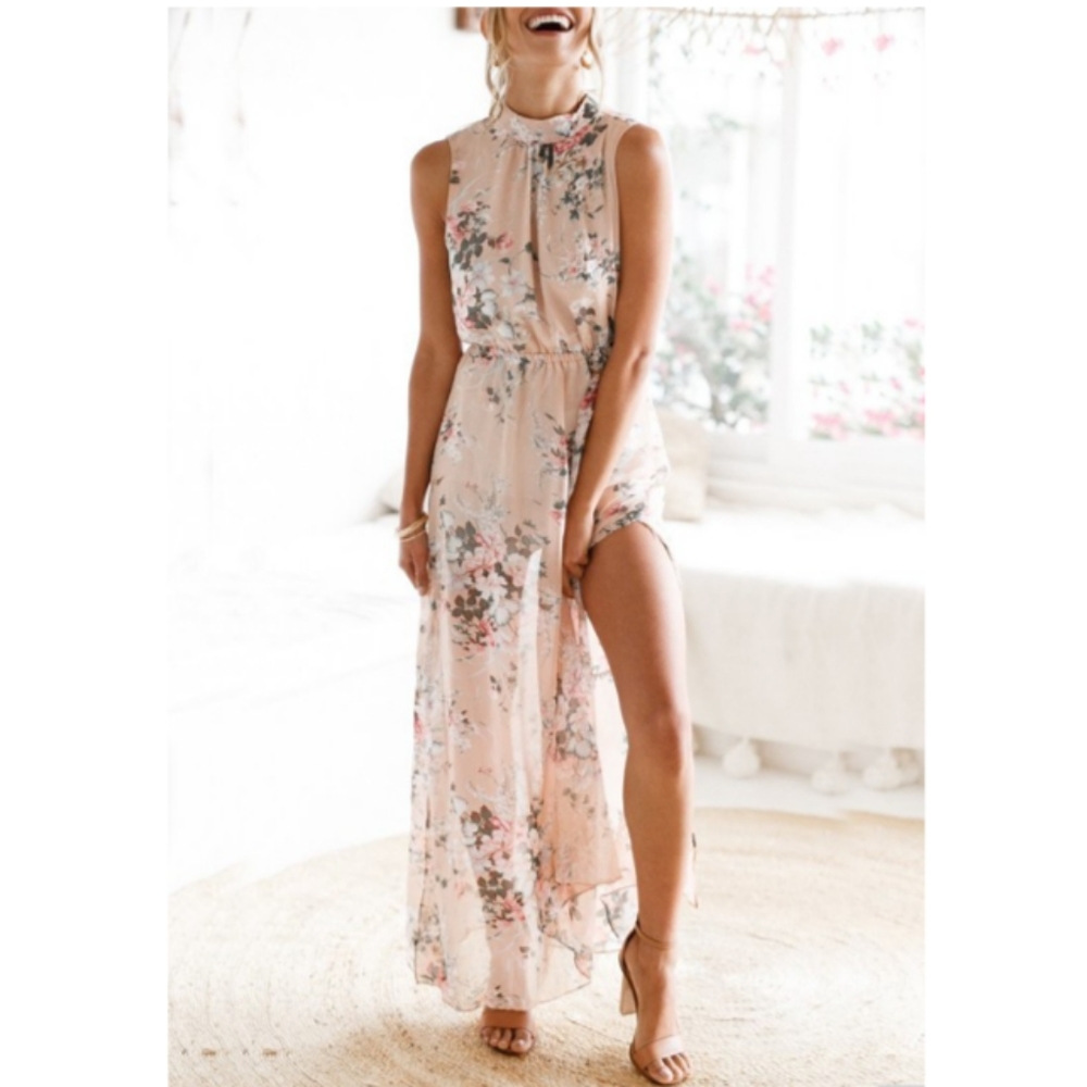 Long Silky Floral Dress